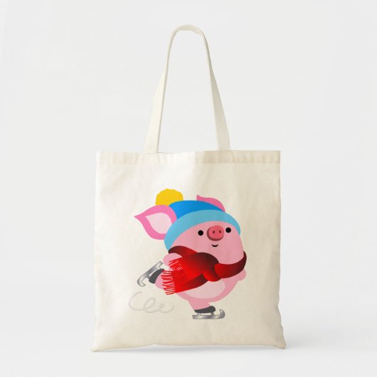 Cute Cartoon Ice Skating Pig Canvas tas (Voorkant)