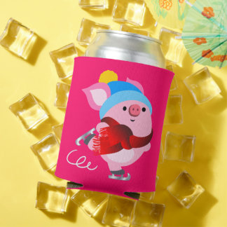 Cute Cartoon Ice Skating Pig Koelbox Blikjeskoeler