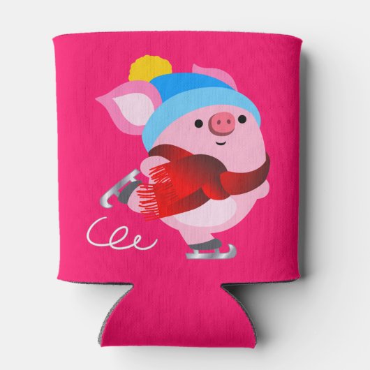 Cute Cartoon Ice Skating Pig Koelbox Blikjeskoeler (Achterkant)