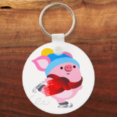Cute Cartoon Ice Skating Pig Sleutelhanger (Voorkant)