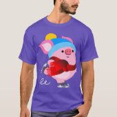 Cute Cartoon Ice Skating Pig T-Shirt (Voorkant)