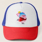 Cute Cartoon Ice Skating Pig Trucker Hat Trucker Pet (Voorkant)