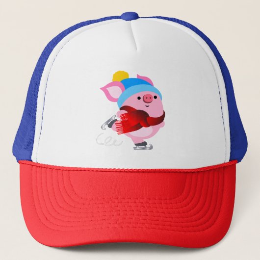 Cute Cartoon Ice Skating Pig Trucker Hat Trucker Pet (Voorkant)