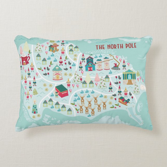 Cute Cartoon Illustrated North Pole Village Accent Kussen (Voorkant)