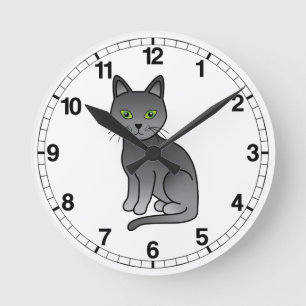 Cute Cartoon Illustratie van Russische Blauwe Kat Ronde Klok