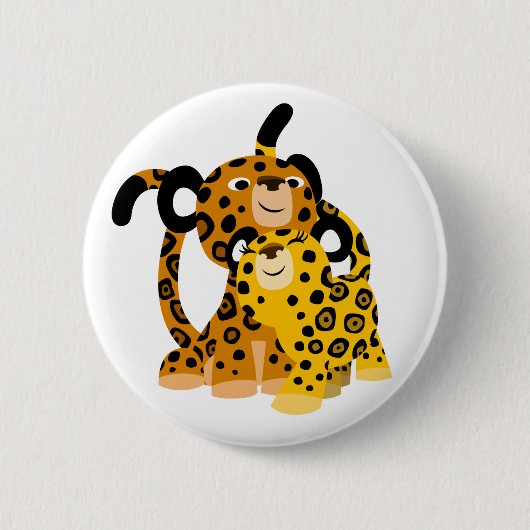 Cute Cartoon Jaguars in Love Button Badge (Voorkant)