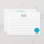 Cute Cartoon Jellyfish Custom Lined Monogram Notitiekaartje (Voorkant / Achterkant)