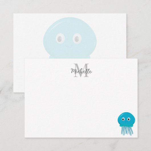 Cute Cartoon Jellyfish Custom Monogram Notitiekaartje (Voorkant / Achterkant)