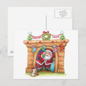 Cute Cartoon Jolly Santa Claus die de schoorsteen  Feestdagenkaart (Voorkant / Achterkant)