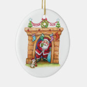 Cute Cartoon Jolly Santa Claus die de schoorsteen  Keramisch Ornament (Rechts)