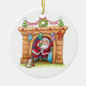 Cute Cartoon Jolly Santa Claus die de schoorsteen  Keramisch Ornament (Voorkant)