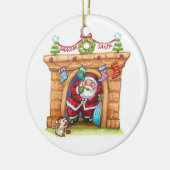 Cute Cartoon Jolly Santa Claus die de schoorsteen  Keramisch Ornament (Links)