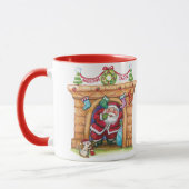 Cute Cartoon Jolly Santa Claus die de schoorsteen  Mok (Links)
