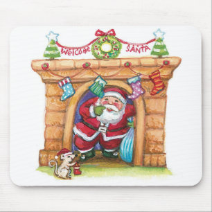 Cute Cartoon Jolly Santa Claus die de schoorsteen  Muismat