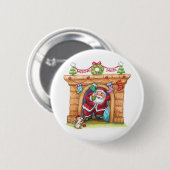 Cute Cartoon Jolly Santa Claus die de schoorsteen  Ronde Button 5,7 Cm (Voorkant /achterkant)