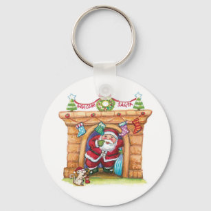 Cute Cartoon Jolly Santa Claus die de schoorsteen  Sleutelhanger