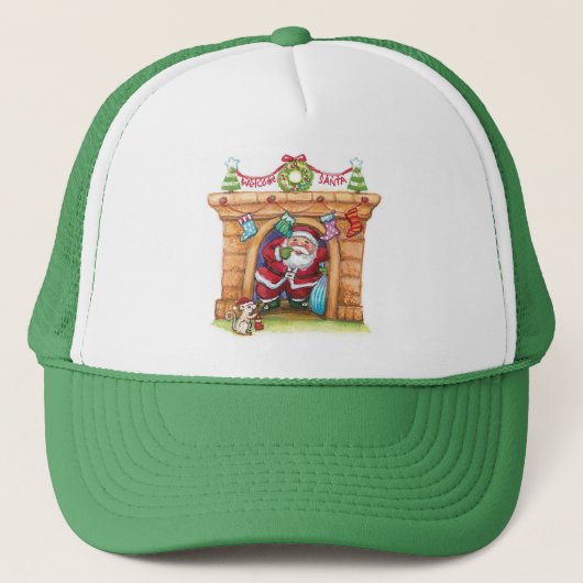 Cute Cartoon Jolly Santa Claus die de schoorsteen  Trucker Pet (Voorkant)