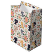 Cute Cartoon Jungle Cats and Flowers Medium Cadeauzakje (Voorkant Gekanteld)