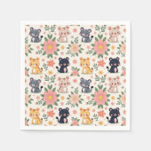 Cute Cartoon Jungle Cats and Flowers Servet (Voorkant)