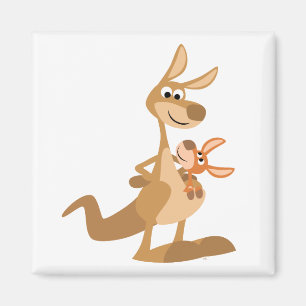 Cute Cartoon Kangaroo Mum en Joey Magnet