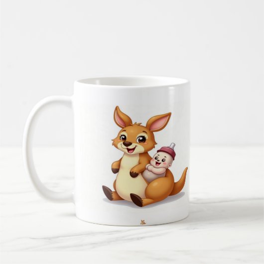 Cute Cartoon Kangaroo with Baby and Milk Bottle - Koffiemok (Links)