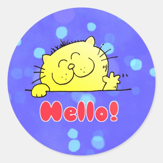 Cute Cartoon Kat Hallo Ronde Sticker (Voorkant)