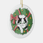 Cute Cartoon Kat in Kerst Krans Ornament (Rechts)