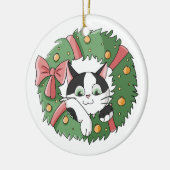 Cute Cartoon Kat in Kerst Krans Ornament (Links)