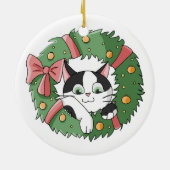 Cute Cartoon Kat in Kerst Krans Ornament (Achterkant)