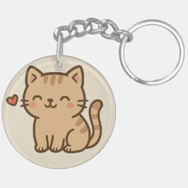 Cute Cartoon Kat Ronde Sleutelhanger – Volledig Pr