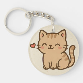 Cute Cartoon Kat Ronde Sleutelhanger – Volledig Pr