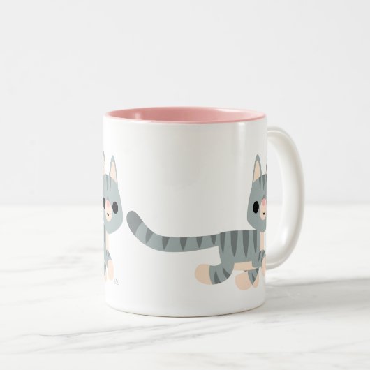Cute Cartoon Kat Tweekleurige Koffiemok (Voorkant rechts)