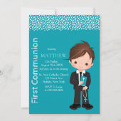Cute Cartoon Katholieke Jongen Eerste Communie Kaart (Voorkant)