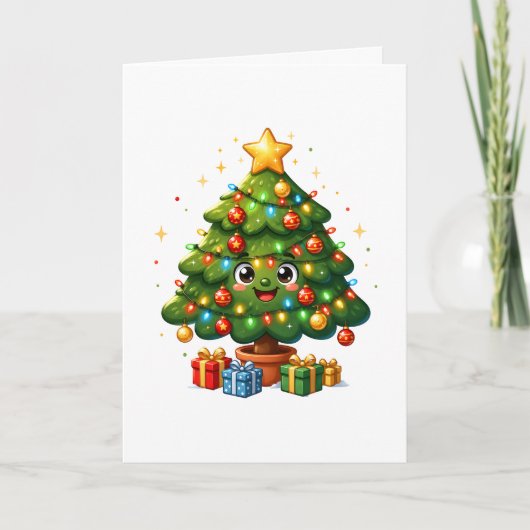 Cute Cartoon Kerstboom Ornament Kaart (Voorkant)