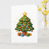 Cute Cartoon Kerstboom Ornament Kaart (Gele Bloem)