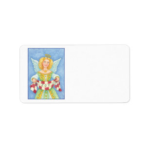 Cute Cartoon kerstengel Halo met Joy Banner Etiket