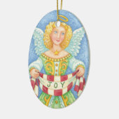 Cute Cartoon kerstengel Halo met Joy Banner Keramisch Ornament (Links)