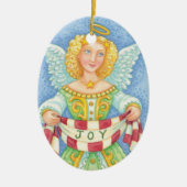 Cute Cartoon kerstengel Halo met Joy Banner Keramisch Ornament (Voorkant)