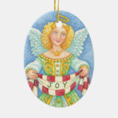 Cute Cartoon kerstengel Halo met Joy Banner Keramisch Ornament (Achterkant)