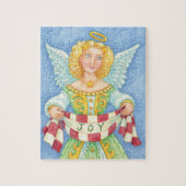 Cute Cartoon kerstengel Halo met Joy Banner Legpuzzel (Verticaal)