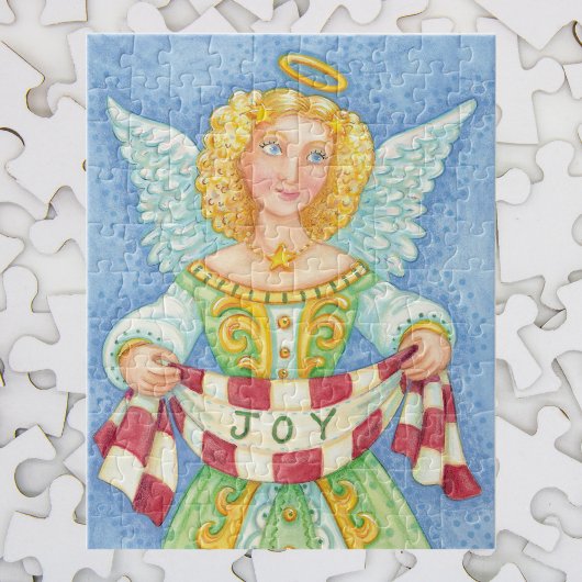 Cute Cartoon kerstengel Halo met Joy Banner Legpuzzel
