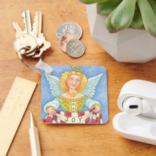Cute Cartoon kerstengel Halo met Joy Banner Sleutelhanger (Bureau)