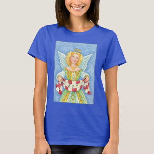 Cute Cartoon kerstengel Halo met Joy Banner T-shirt (Voorkant)