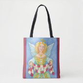 Cute Cartoon kerstengel Halo met Joy Banner Tote Bag (Voorkant)