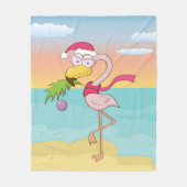Cute cartoon kerstflamingo op het strand fleece deken (Voorkant)