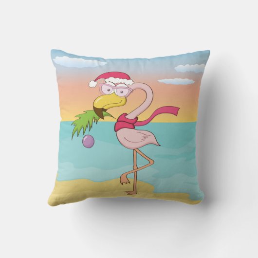 Cute cartoon kerstflamingo op het strand kussen (Achterkant)