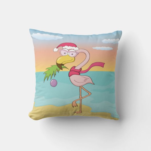 Cute cartoon kerstflamingo op het strand kussen (Voorkant)