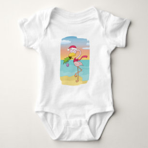 Cute cartoon kerstflamingo op het strand romper