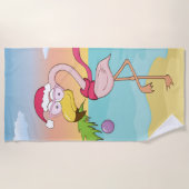 Cute cartoon kerstflamingo op het strand strandlaken (Voorkant)