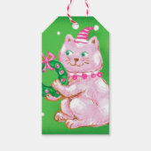 Cute Cartoon kerstkat Holding Wreated Cadeaulabel (Voorkant)